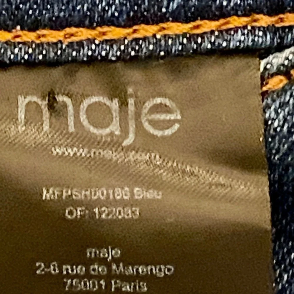 Maje‎ Irina Fray High Rise Denim Cutoff Festival Shorts Offduty Blue FR 34 US XS
